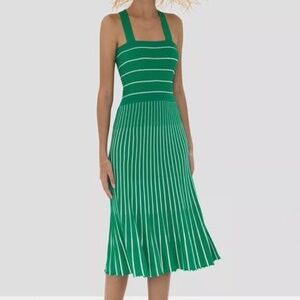 Alexis green and white ribbed flare dress